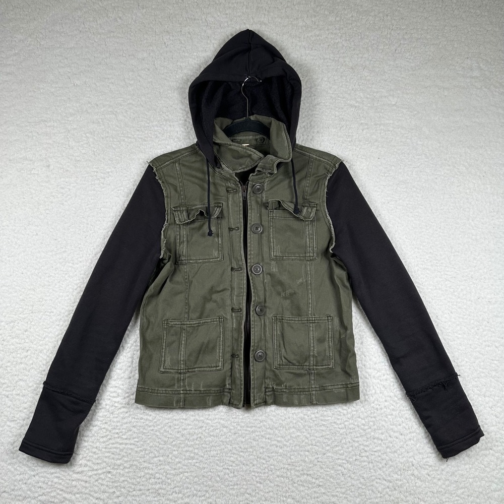 Free People Utility Jacket Womens Mixed Media Military XS Olive Green Utility